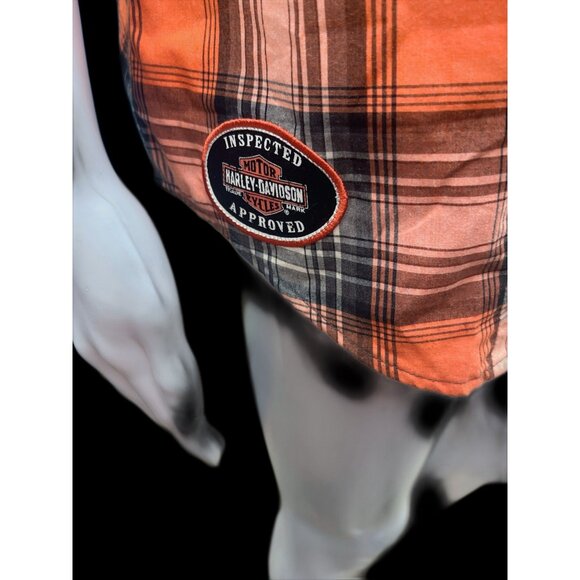 Harley-Davidson Womens Plaid Button-Up Shirt Orange/Black Short Sleeve L - Picture 3 of 6